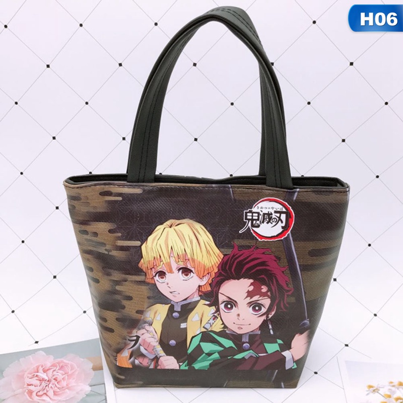 AkoaDa Portable Lunch Bag Cartoon Anime Demon Slayer PU Lunch Box