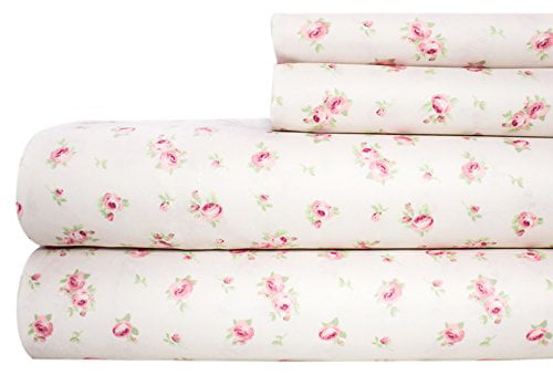 Amrapur Overseas White, Twin Luxuriously Soft 3-Piece 100% Microfiber Rose Printed Bed Sheet Set