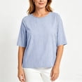 thumbnail image 5 of Neewe Women's Summer Casual Crewneck Half Sleeve T-Shirts Plain Loose Fit Cotton Linen Basic Tops Tees Blouses, 5 of 8
