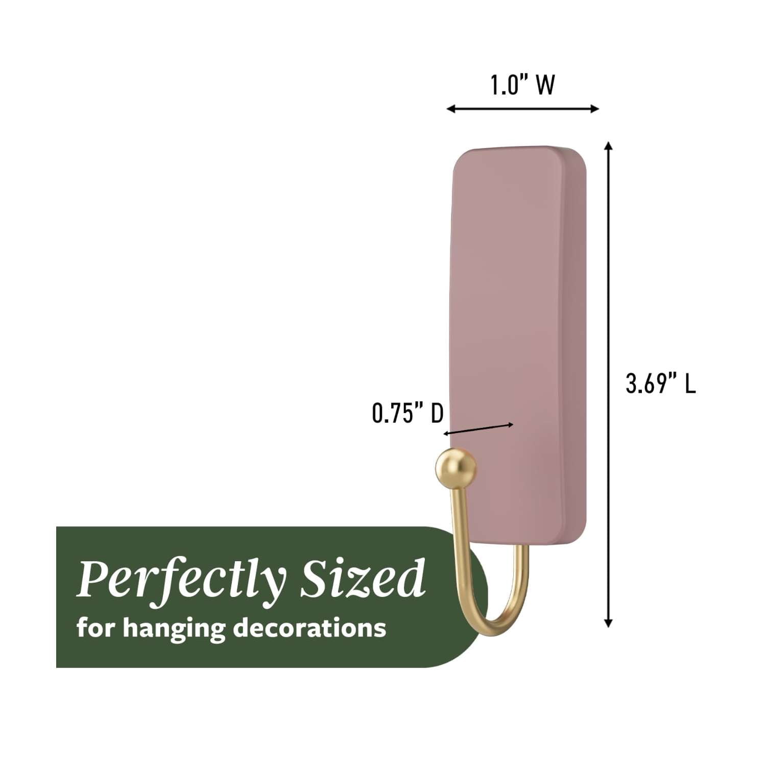 Command Medium Hooks, Dusty Rose, Holds 3 lbs, 4 Hooks, 6 Adhesive Strips