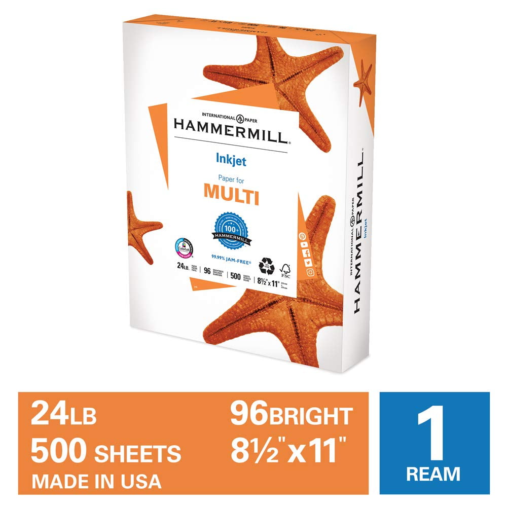 Hammermill Copy Paper, Premium Inkjet 24lb, 8.5x11, 1 Ream / 500 Sheets