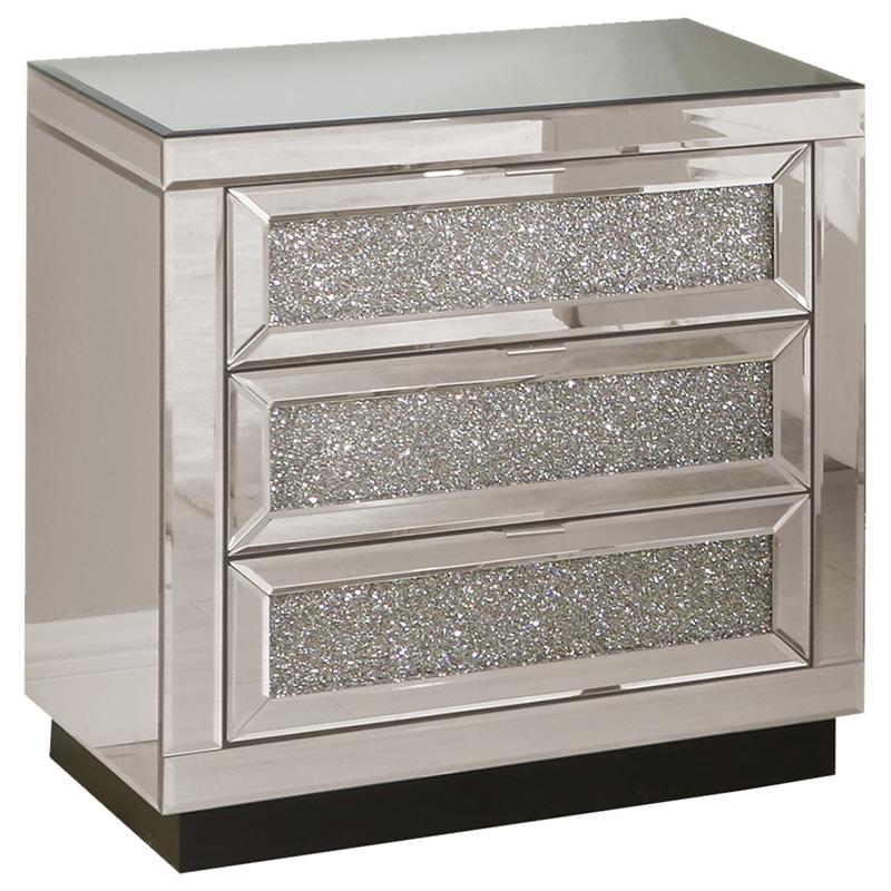 Best Master 3 Drawer Solid Wood And Glass Nightstand In Silver Clear Walmart Com Walmart Com