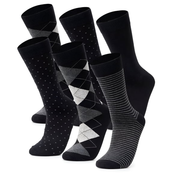 TELOLY 2026 New Mens Dress Socks 6 Pair Crew Sock Cotton Dress Socks for Men Solid Ribbed Argyle Pattern Multicolor Fun Designs for Office Wear, Daily Use, Formal Events, Casual Outings, Gifts.