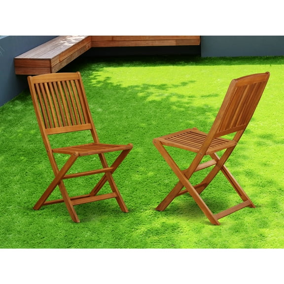 HomeStock Retro Relaxation Solid Acacia Wooden Patio Folding Side Chair -Set Of Two
