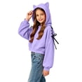 thumbnail image 3 of Girls Trendy Cropped Hoodie Long Sleeve Cute Regular Fit Casual Kids Pullover Sweatshirt Purple 14-15 Years, 3 of 5