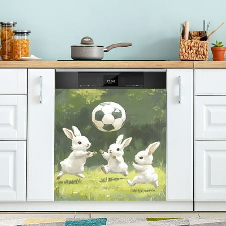 

Cute Rabbits Play Soccer Cartoon Dishwasher Magnet Refrigerator Magnetic Cover Washing Machine Magnet Sticker Kitchen Decor
