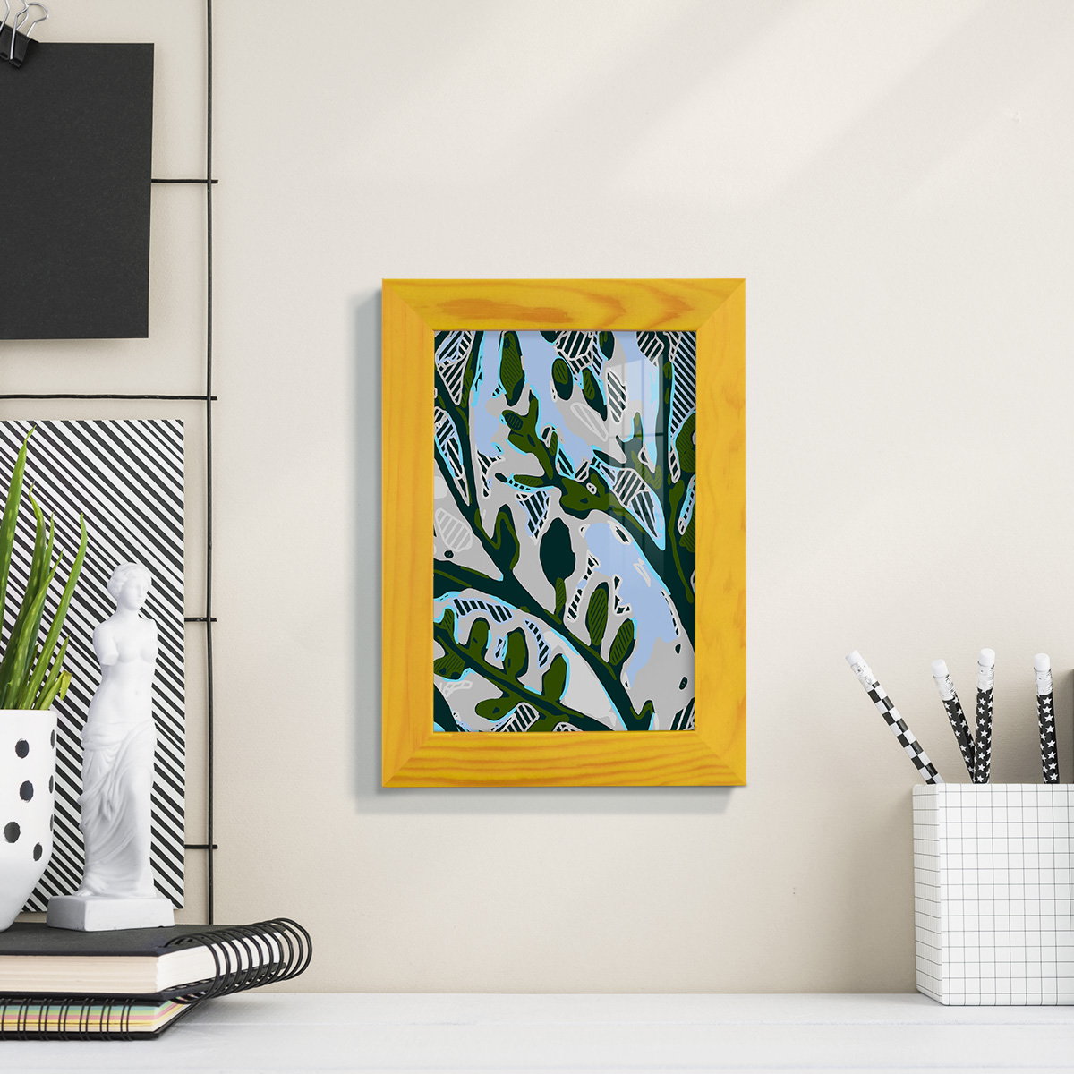 Abstract Tree Limbs II -Framed Print w/glass-Sunflower Yellow
