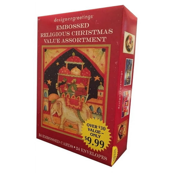 Designer Greetings Embossed Religious Value Assortment Box of 18 Religious Christmas Cards