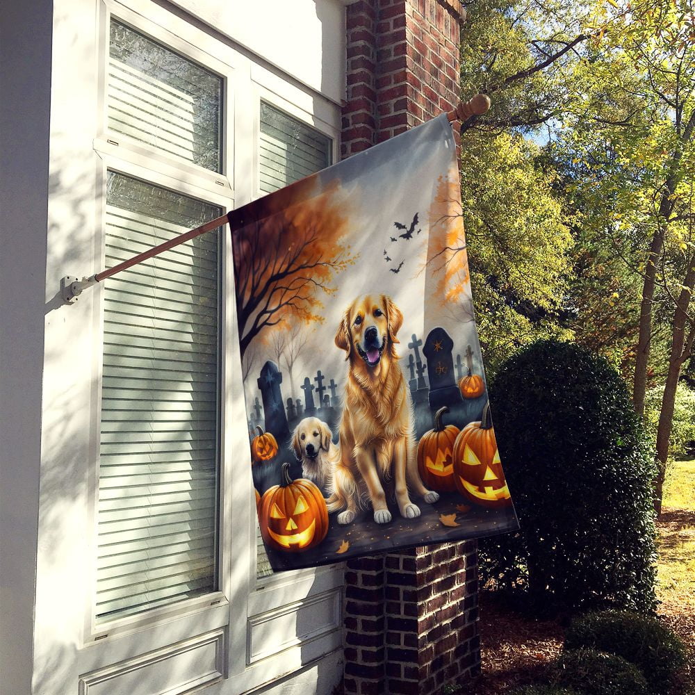 Halloween Golden Retriever Dog House Flag 28x40IN Double-Sided Polyester Decorative Sleeve Pole Flag for Outdoor Home Garden