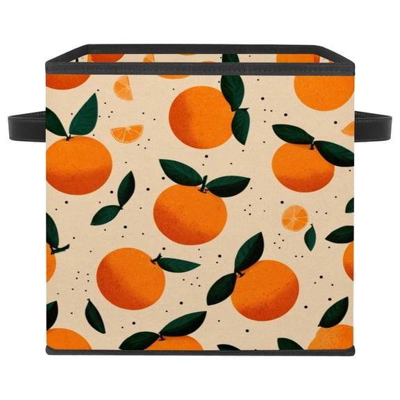 RATGDN Collapsible Fabric Cube Storage Bin with Double Handles for Living Room Bedroom Office Black - Orange Juice Fruit