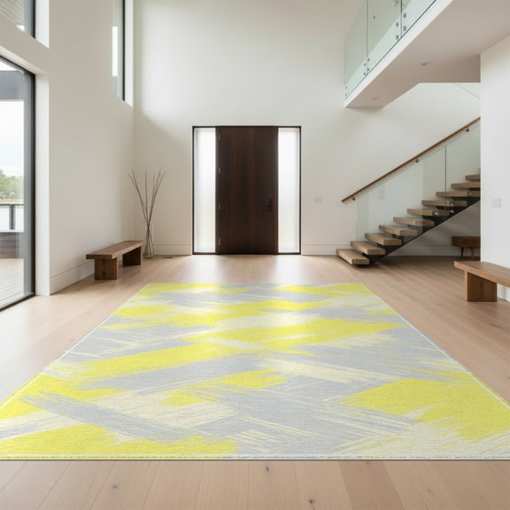 Design&I 8'x10' Washable Area Rug Sleek Flatweave Pet Friendly Abstract Rgu Geometric Composition Delicate Floating Details for King Size Bedroom, Under Bed