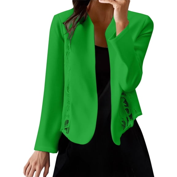 Sexlip Womens Blazers for Work Casual Elegant Lace Trim Long Sleeve Suit Jackets Dressy Casual Office Work Open Front Coat Green L