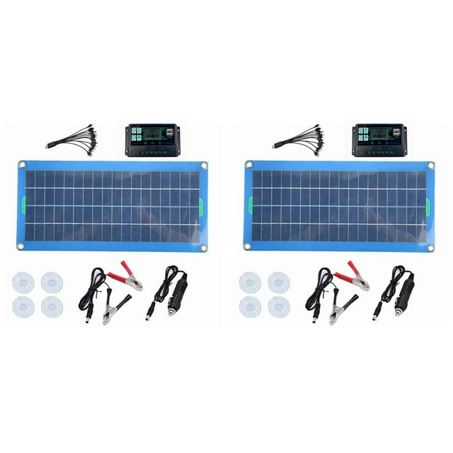 2X Panel Solar de 300W 12V 5V Controlador USB Dual Cargador de BateríA de CéLulas Solares Monocristalinas una Prueba de Agua -100A