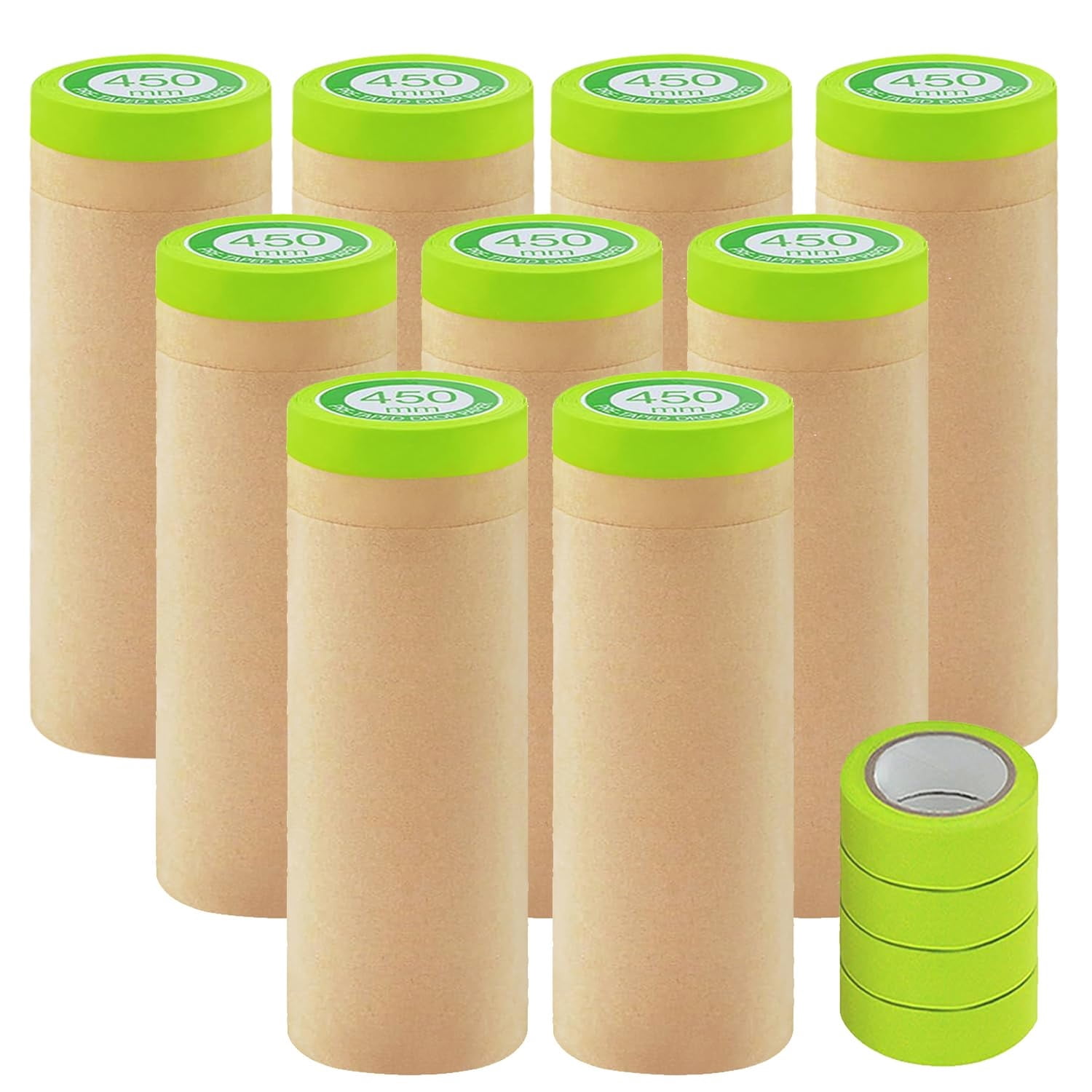 9 Rolls Pre-Taped Masking Paper for Painting and 4 Rolls Masking Tape Set -18 inch x 50 feet Tape and Drape for Painting, Painters Paper for Automotive Paint Masking, Floor Protection,Wall Covering