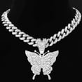 thumbnail image 6 of Hip Hop Big Butterfly Crystal Pendant Necklace 13mm Iced Out Cuban Link Chain Necklace For Women Men Fashion Luxury Jewelry Gift   Gift QY, 6 of 7