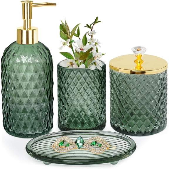 Glass Bathroom Accessories Set, Countertop Vanity Organizer for Bathroom Decor