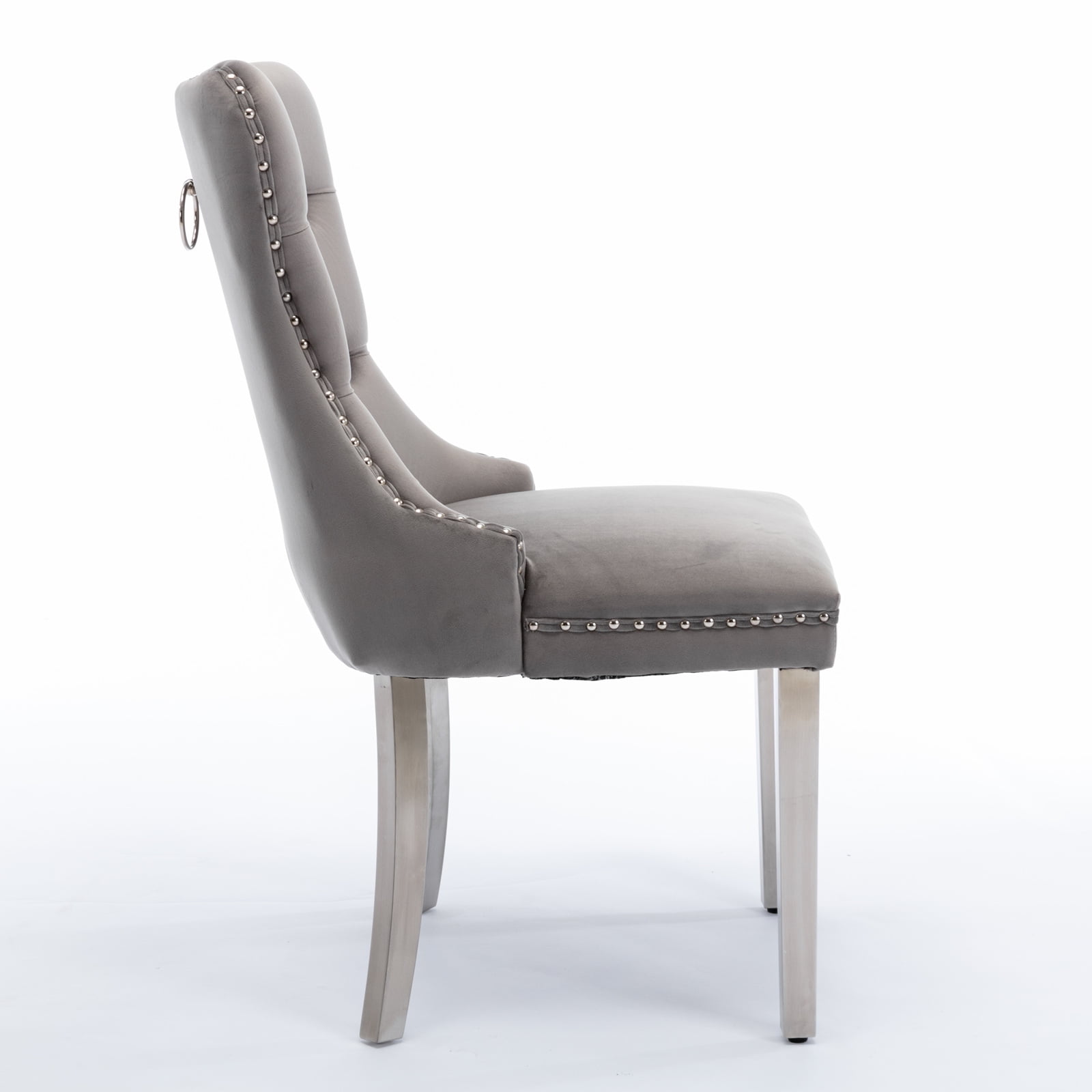 High-end Tufted Solid Wood Contemporary Velvet Upholstered Dining Chair with Chrome Stainless Steel Plating Legs,Nailhead Trim,Set of 2,Gray and Chrome, SW1701GY