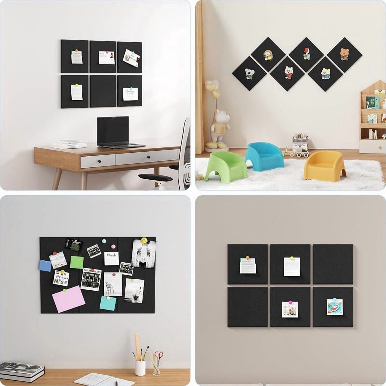 Easy4Home Large Cork Board for Wall 36"x24" Self Adhesive Bulletin Pin Board, 6 Pack Felt Wall Tiles, Black