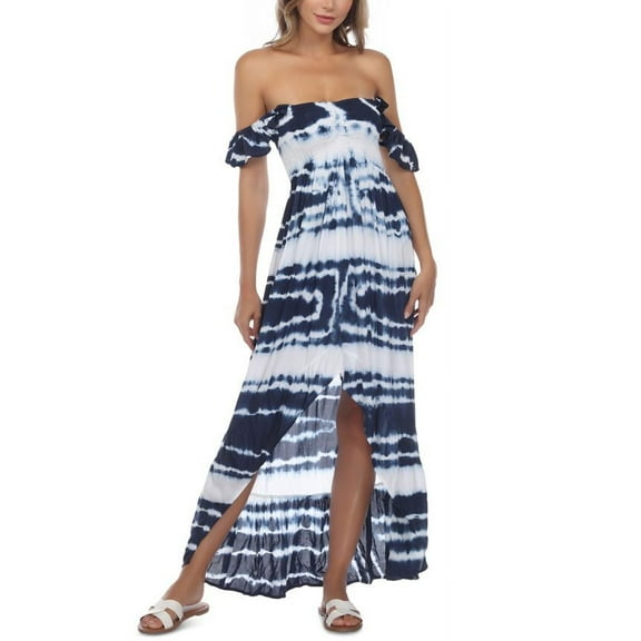 Raviya Women's Tie Dye Off The Shoulder Cover Up Dress Swimsuit Blue Size Small