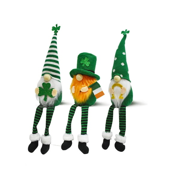 3Pcs St. Patrick's Day Gnomes Decorations, Long Legs Handmade St. Patricks Day Gnomes Plush, Tomte Swedish Scandinavian Irish Gnomes Plush for Ornaments&Home&Gifts