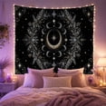 thumbnail image 2 of Gold Crescent Moon & Botanical Wreath on Black Starry Background, Mystical Celestial for Moon Lovers, Celestial Wall Art Decor, Housewarming Gift Tapestry Wall Hanging for Bedroom and Living Room, 2 of 5