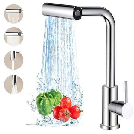 DICEEVIL Kitchen Faucet with Pull Down Sprayer, Waterfall Touch Single Hole Stainless Steel Sink Faucet, 4 Modes & 360° Rotatable Single Handle Sink Mixer Taps, for Kitchen Sink, Bar, Laundry