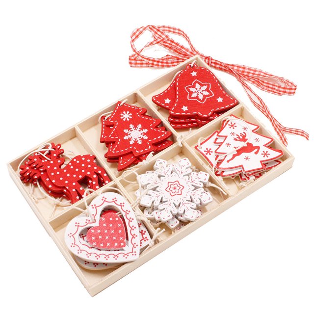 Paquete de 24 adornos de árbol de Navidad de madera de 2 pulgadas, adornos de árbol de Navidad DIY con caja de almacenamiento de madera XianweiShao 8390612063480