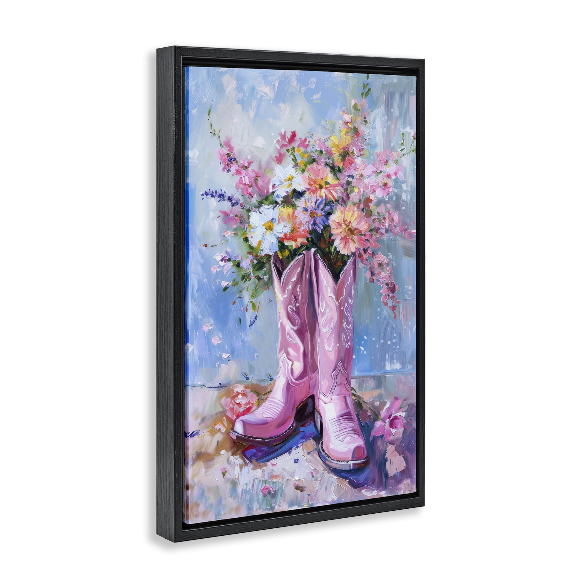 Stupell Industries Floral Cowgirl Boots Plants & Flowers Painting Black Floater Framed Canvas Art Print Wall Art, 17 x 25