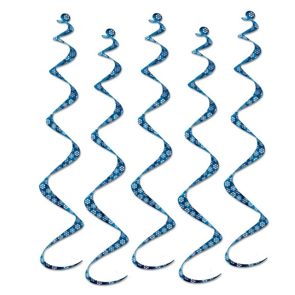 Beistle Club Pack of 30 Blue and White Snowflake Twirly Whirly Hanging Decorations 24"