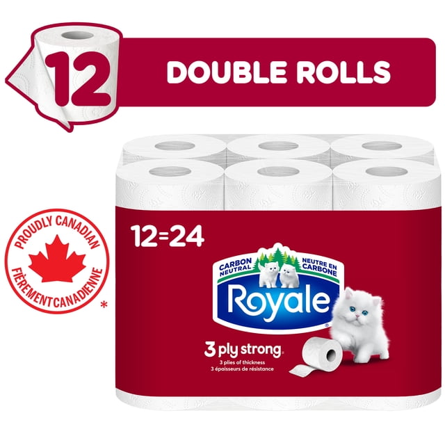 Royale 3 Ply Strong Toilet Paper, 12 Equal 24 Bathroom Tissue Rolls