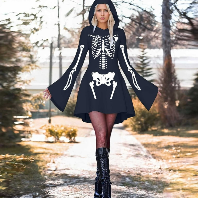 Halloween Costumes Long Black Hooded Dress Adult Wicked Gothic Queen Black  Hooded Long Gown Dress Womens