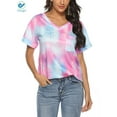 thumbnail image 4 of Deago Womens Tie Dye V Neck Short Sleeve T-Shirts Loose Fit Comfy Tees Casual Summer Tops Shirts with Pocket (Purple, 2XL), 4 of 7