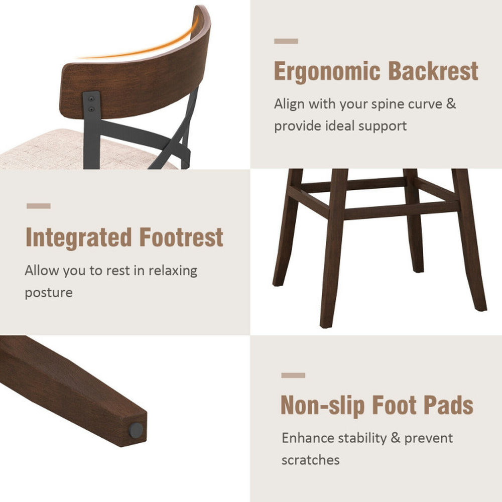 Demi Bonn 30" Set of 2 Wooden Swivel Bar Stools with Cushioned Seat and Open X Back, Modern Dining Chair, Beige