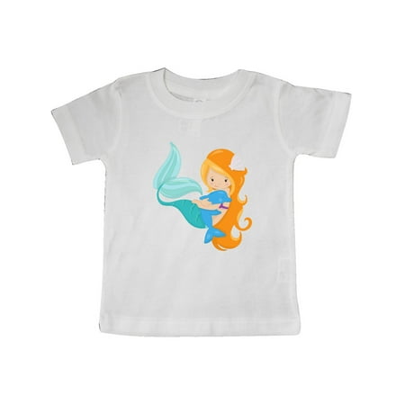 

Inktastic Mermaid And Dolphin Mermaid With Orange Hair Gift Baby Girl T-Shirt