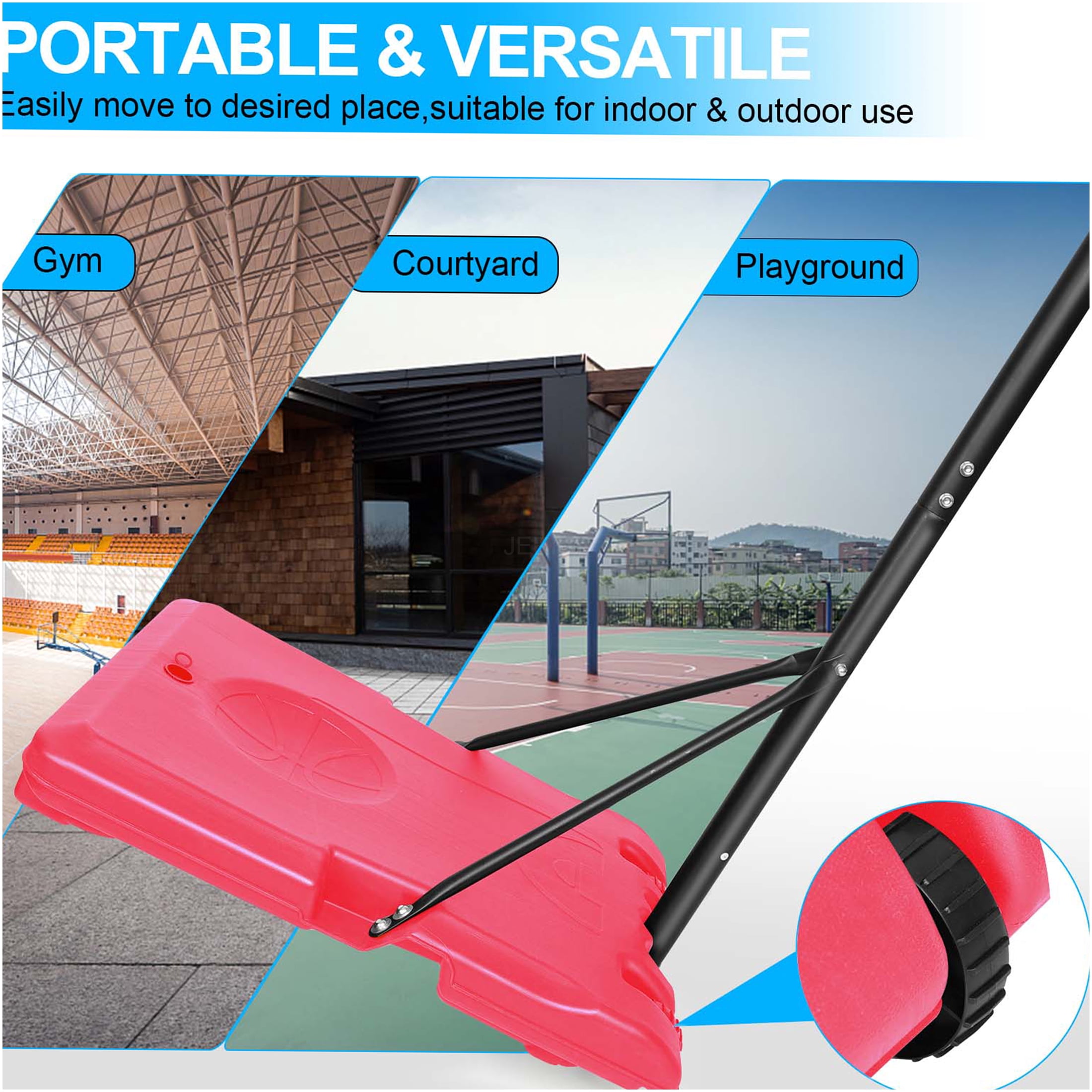JERFIT Portable Basketball Hoop for Kids & Teens, Adjustable Height 5.6ft-7ft, Pink Iron Hoop with Wheels & Stable Base, 28" Backboard for Indoor Outdoor Use