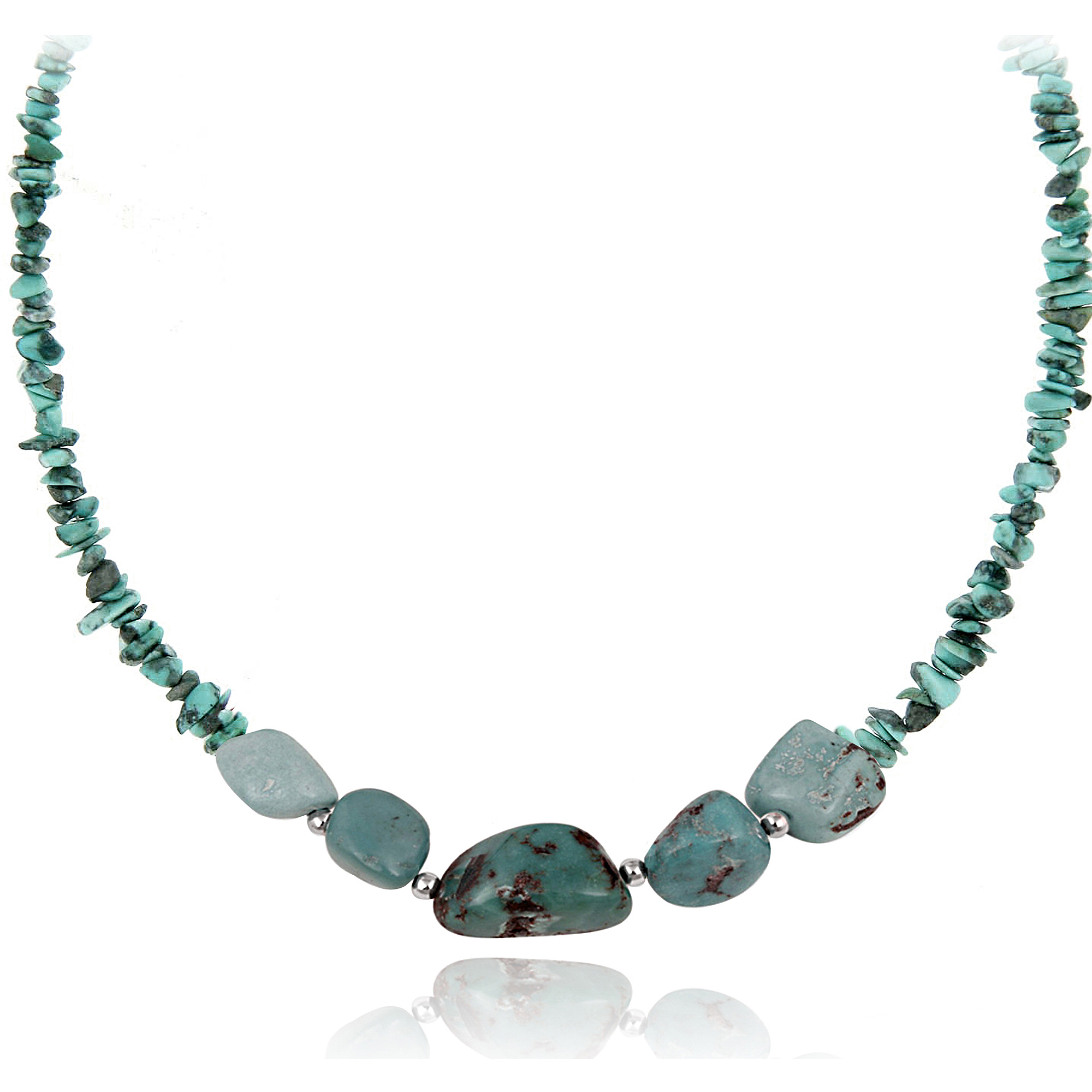 Beaded Turquoise Sterling Silver Necklace, 16" with Extender