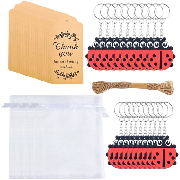 20 Pack Ladybug Party Favors Include 20 Keychains, 20 Thank You Tags and 20 Goodie Bags for Ladybug Themed Party, Baby Shower, Birthday, Goodie Bag Fillers