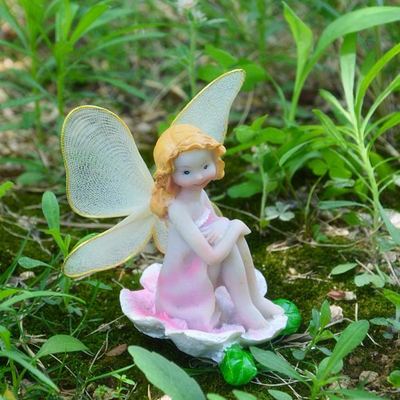 Herwey Statue Fairy en Résine, Déco Fille en Résine, Ensemble de 4 Pcs Statue Fairy Sculpture Elf Art Artisanat Décoration d'Extérieur Cour Jardin Ornement