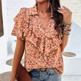 thumbnail image 2 of Otvok Summer Tunic Tops Women Tank Floral Printed Ruffle Sleeve V-Neck Casual Polyester Blouse, 2 of 6