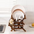 thumbnail image 4 of HBlife Dish Rack,Teak Folding 2-Tier Collapsible Drainer Dish Drying Rack with Utensils Flatware Holder Set, 4 of 8