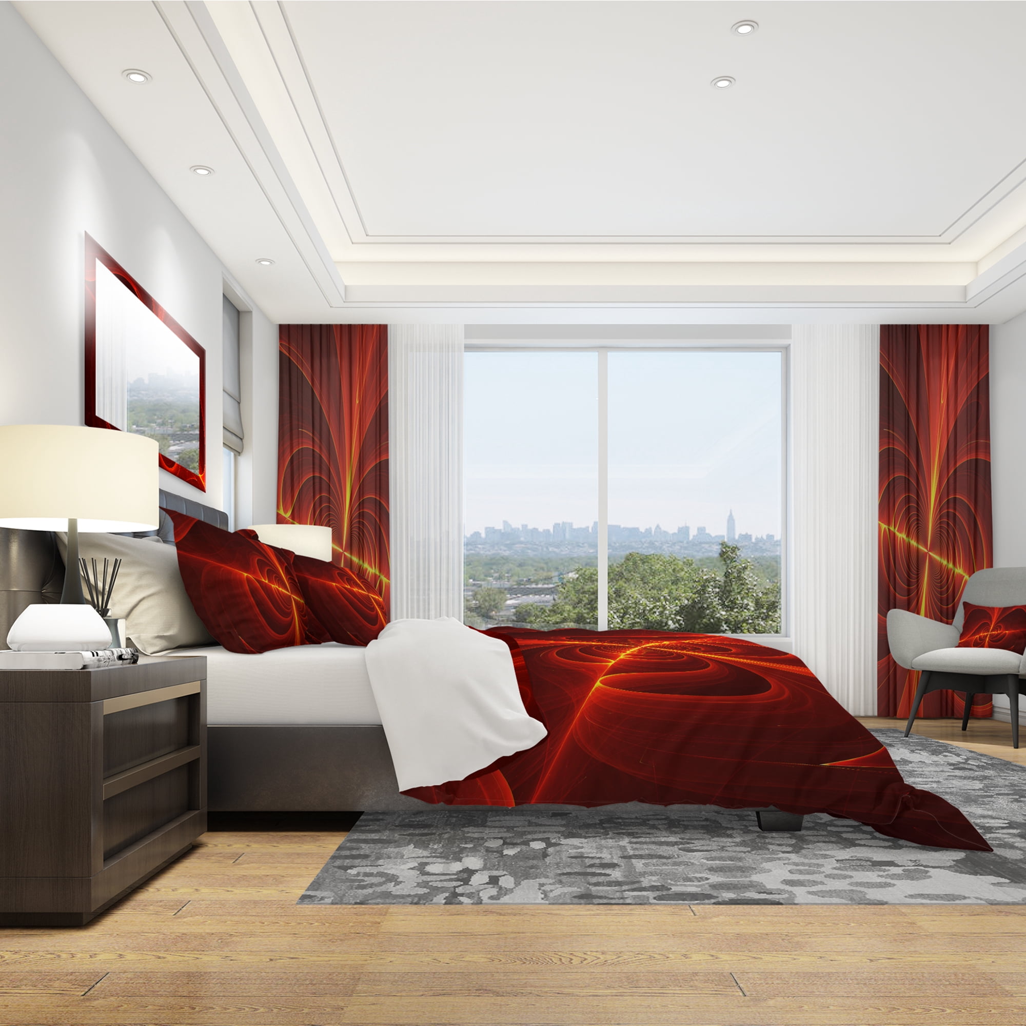Designart 'Red Laser' Modern & Contemporary Duvet Cover Set