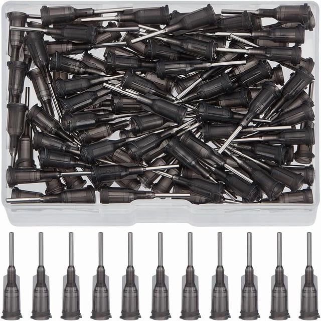 120 agujas dispensadoras de punta roma de 16 g con Luer Lock, de 1,2 pulgadas de largo, de plástico gris, de precisión, con pasador de acero inoxidable 201.