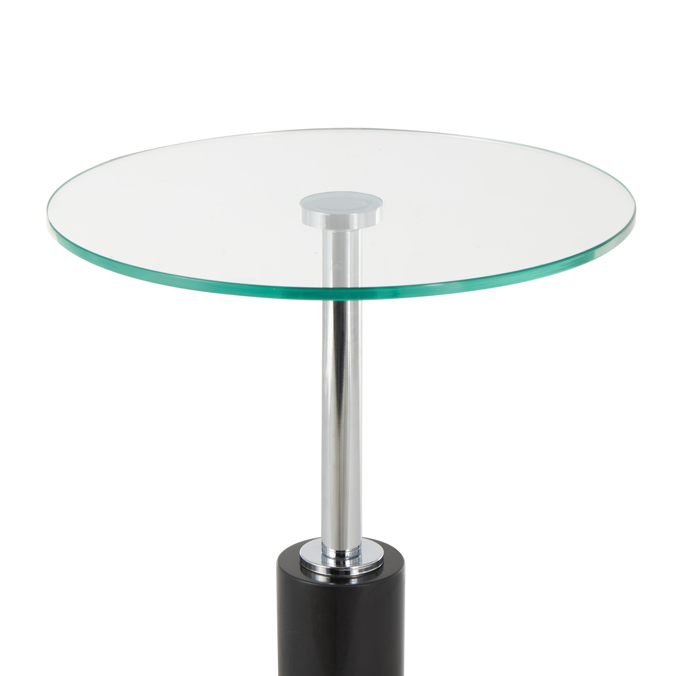 DecMode 14" x 21" Black Marble Round Accent Table with Silver Metal Rod and Base, 1-Piece
