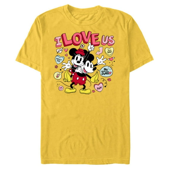 Disney Mickey & Minnie I Love Us Valentine’s Day Retro - Short Sleeve Blended T-Shirt for Adults - Customized-Yellow