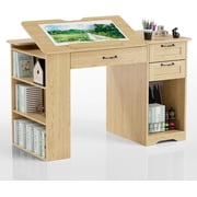 Drafting Table with Storage Cabinet & Drawers, Adjustable Drawing Table with Open Shelves, Craft Art Desk for Artists, Painters, Drawing, Crafting, Reading, Writing, Working