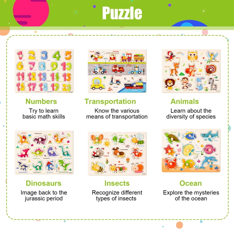Armscye 6-Pack Wooden Peg Puzzles, Large Set photo 3