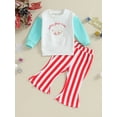 thumbnail image 3 of Toddler Baby Girl Clothes 6M 12M 18M 24M 3Y 4Y Santa Baby Crewneck Sweatshirts Ribbed Flare Pants Set Christmas Outfits, 3 of 10