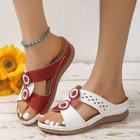 

Women s Comfort Slide Sandals- Slides Sandal Footbed Platform Wedge Flower Comfy Soles Boho Wide Width Clearance White Dressy Slide Sandals for Women Size 6