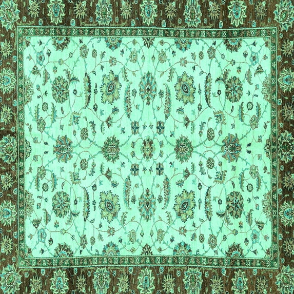Ahgly Company Machine Washable Indoor Square Oriental Turquoise Blue Traditional Area Rugs, 7' Square
