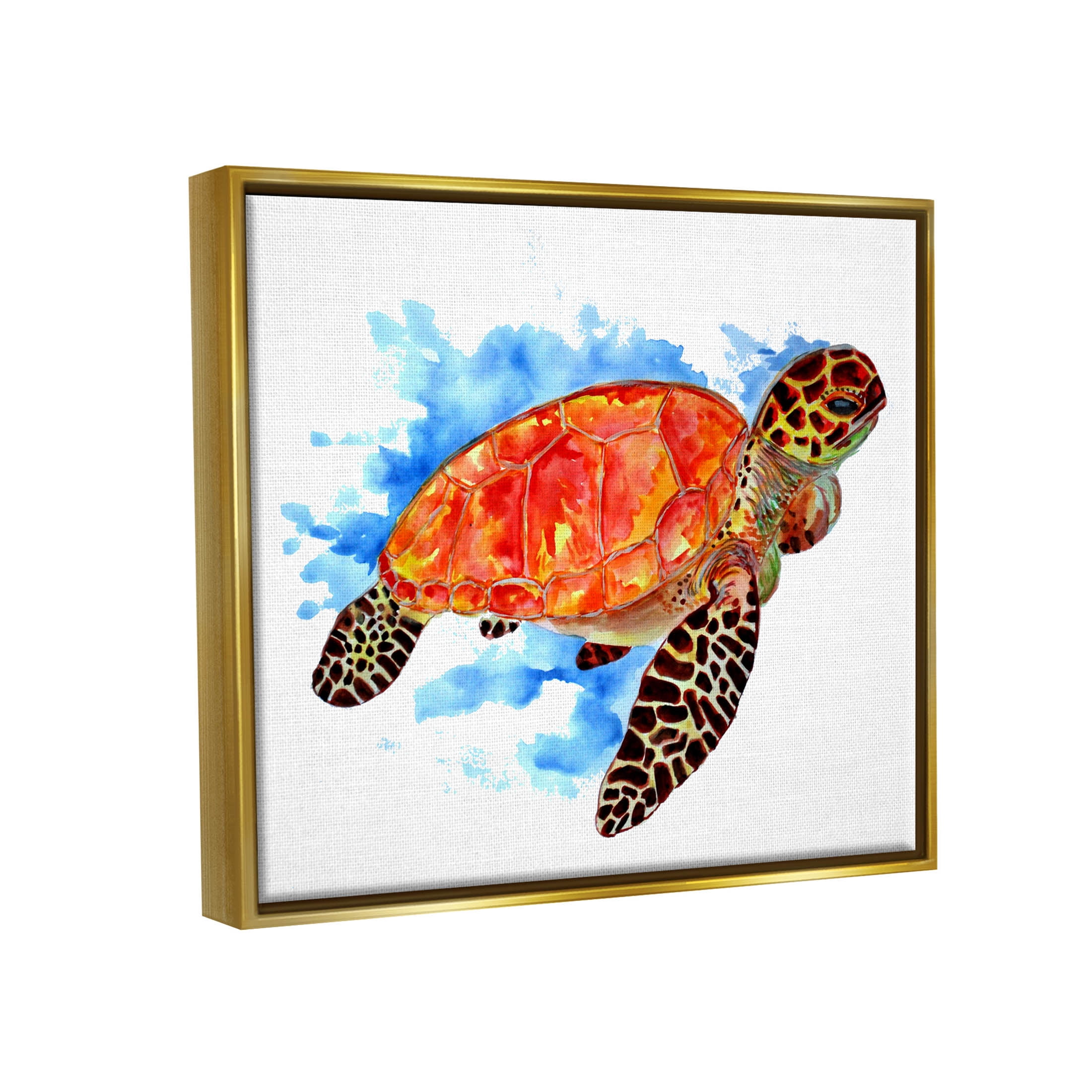 Bold Orange Nautical Turtle Animals & Insects Graphic Art Metallic Gold Framed Art Print Wall Art